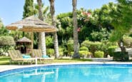 Relaxing pool with sunbeds - Lush gardens - Villa Palms View